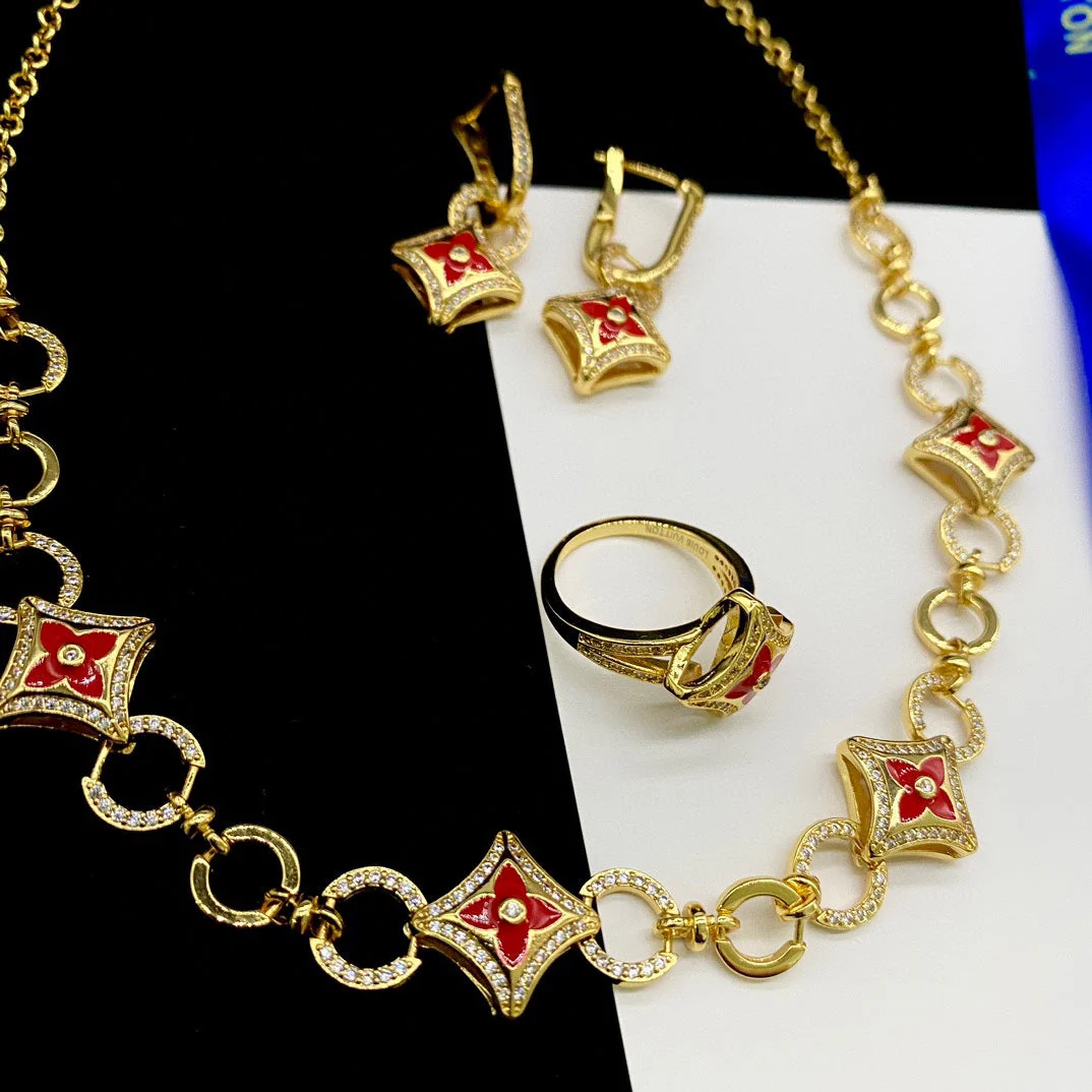 diamond red clover flower jewelry set diamond red clover flower jewelry set